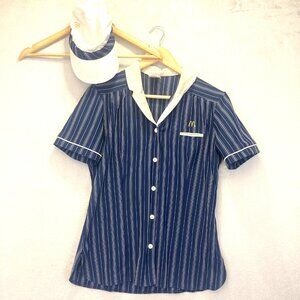 Vintage 80s McDonald's Uniform Top & Hat Womens Medium Retro Costume Shirt CREST